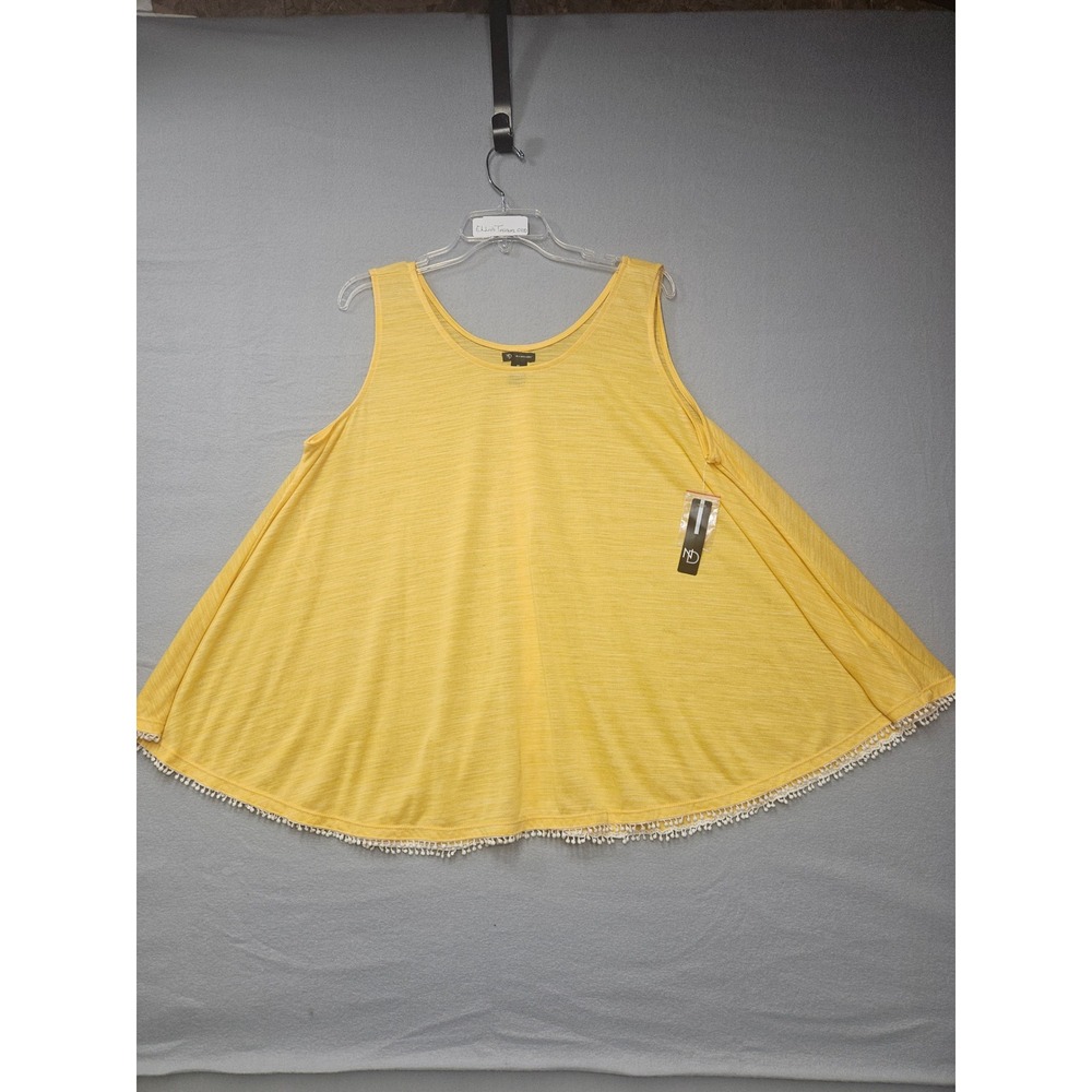 New Directions Womens XL Yellow Space Dye Pom Pom Button Back Swing Tank Top